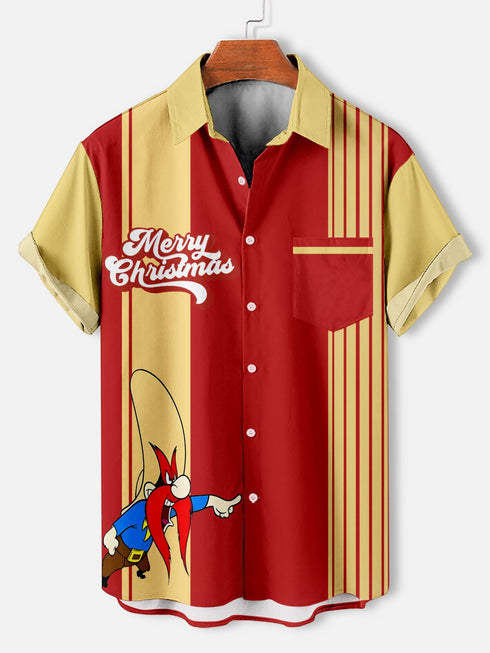 Men's Christmas Cartoon Funny Graphic Short Sleeve Hawaiian Shirt